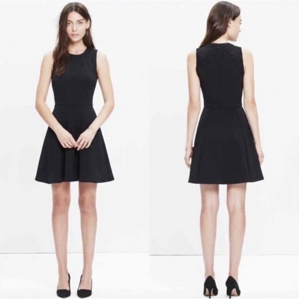 Madewell Woman’s Black Lace Inset Anywhere Fit & Flare Dress Sleeveless